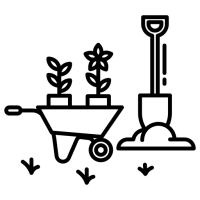pictogramme d'une brouette et une pelle
